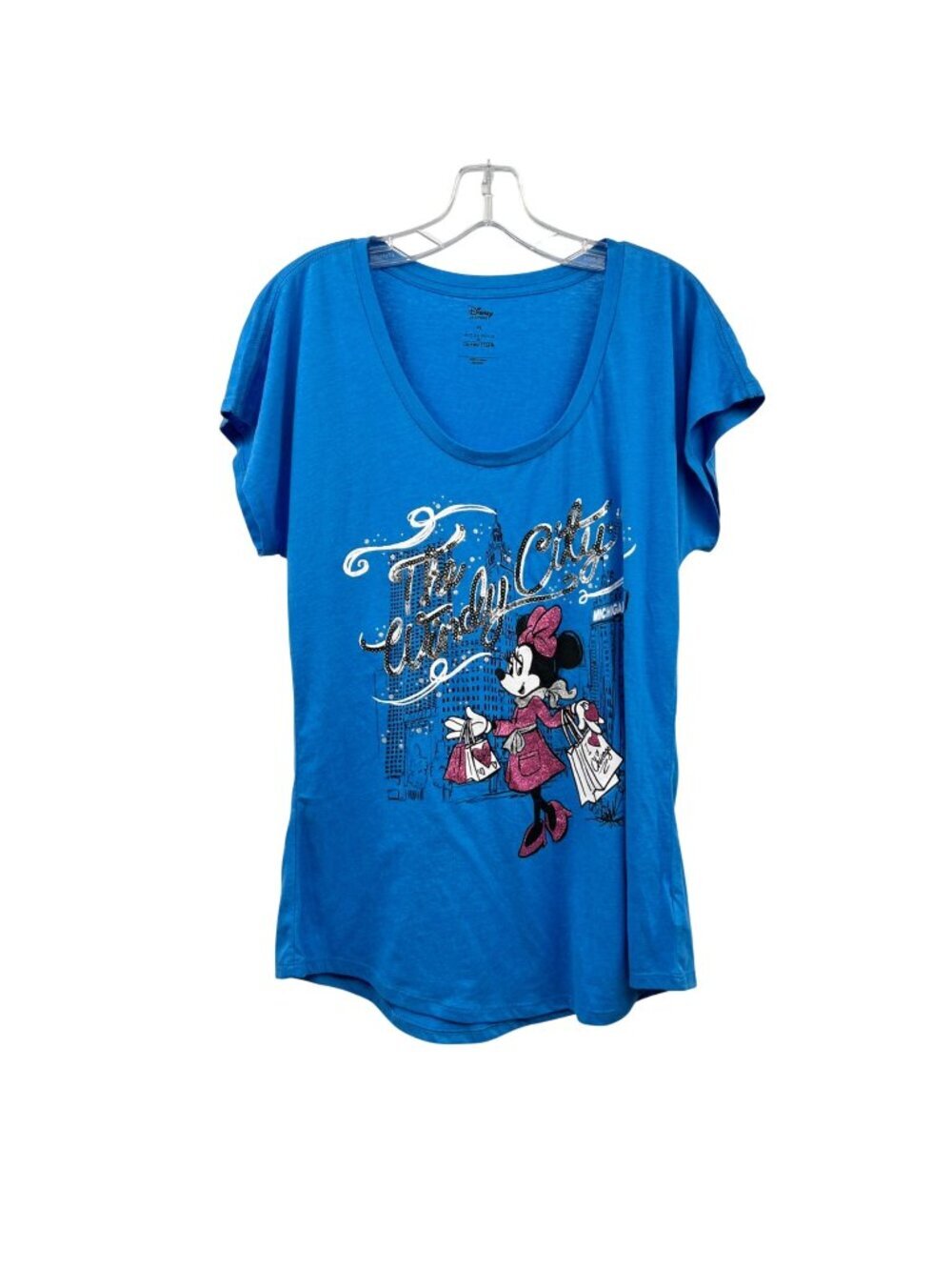 Disney Store Womens Minnie Mouse T-Shirt Sequined Blue/Multi Size XL NEW